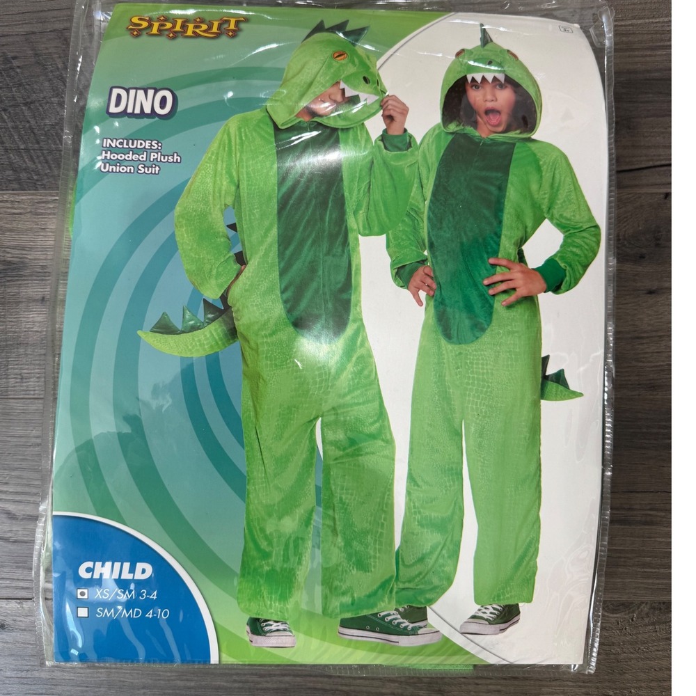 Spirit‎ Halloween Dino Costume Child Green Plush Hooded Dinosaur Union Suit - Picture 2 of 5